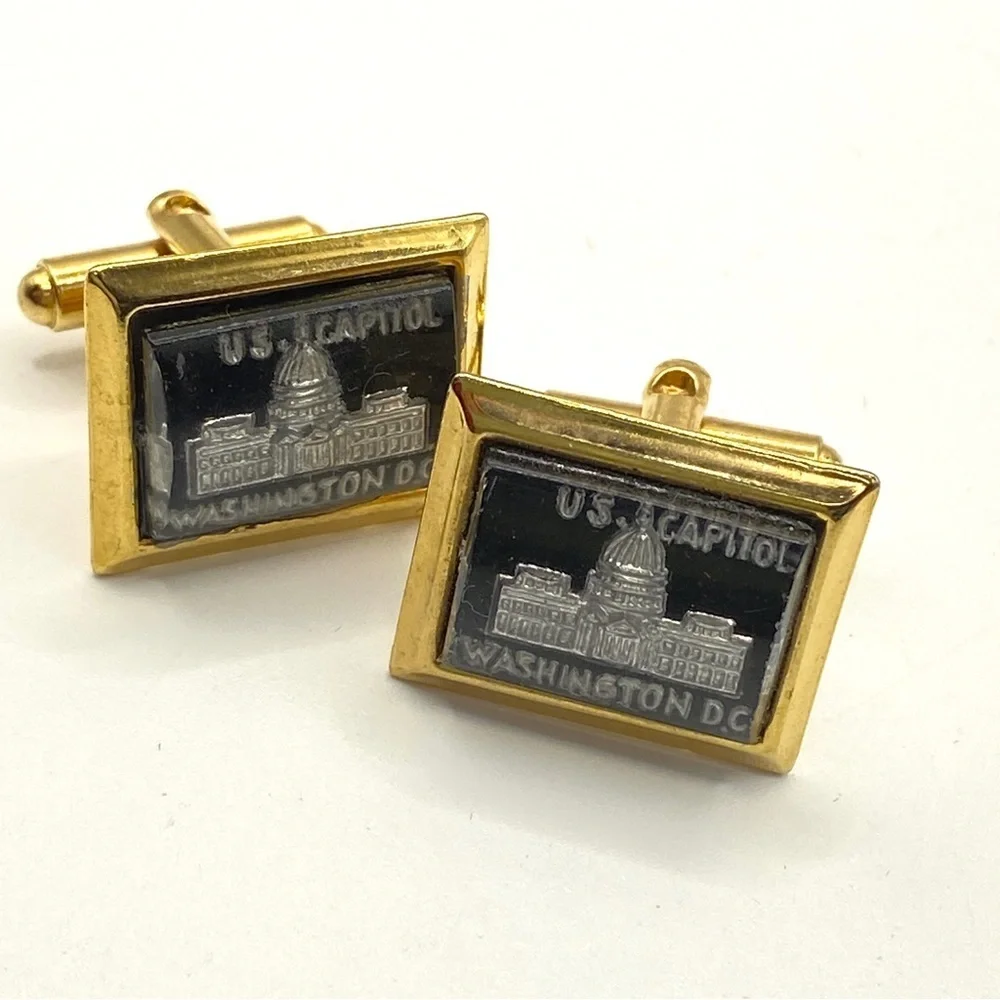 Vintage US Capital Cuff Links Black & Gold Washington DC
